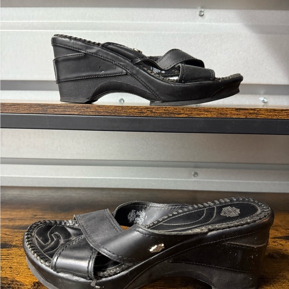 Harley-Davidson Shoes - Harley-Davidson Womens Wedge Sandals US 7,5 M EUR 38,5 N Slip On Black Platform